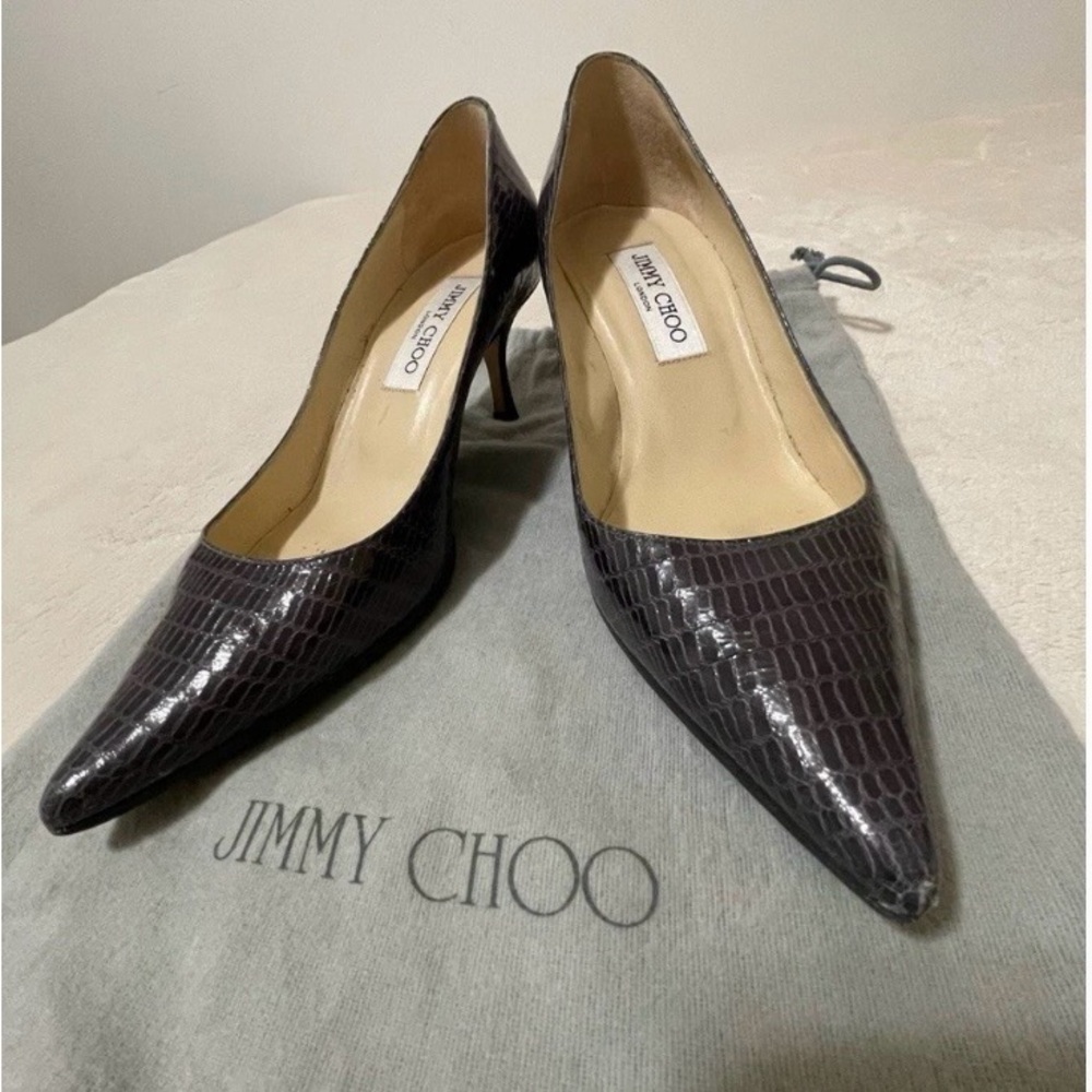 Jimmy Choo Croc-Embossed Pointed Toe Pumps in Black